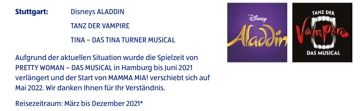 Wählen Sie aus 8 Stage-Produktionen in 3 Städten